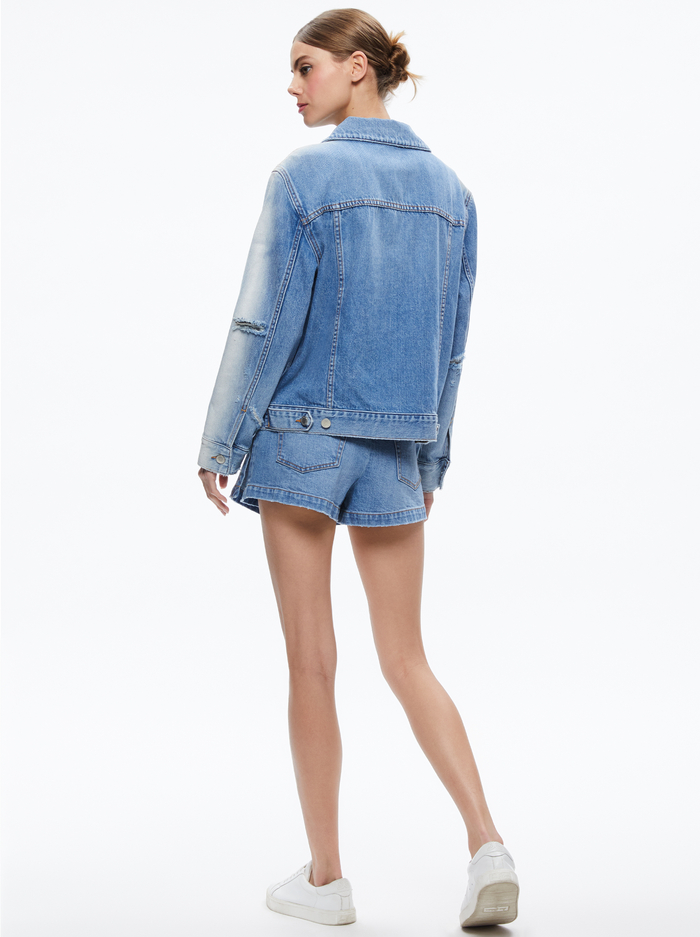 JEFF OVERSIZED DENIM JACKET - LIGHT INDIGO BLEACHED STRIPE image 1 - Alice And Olivia