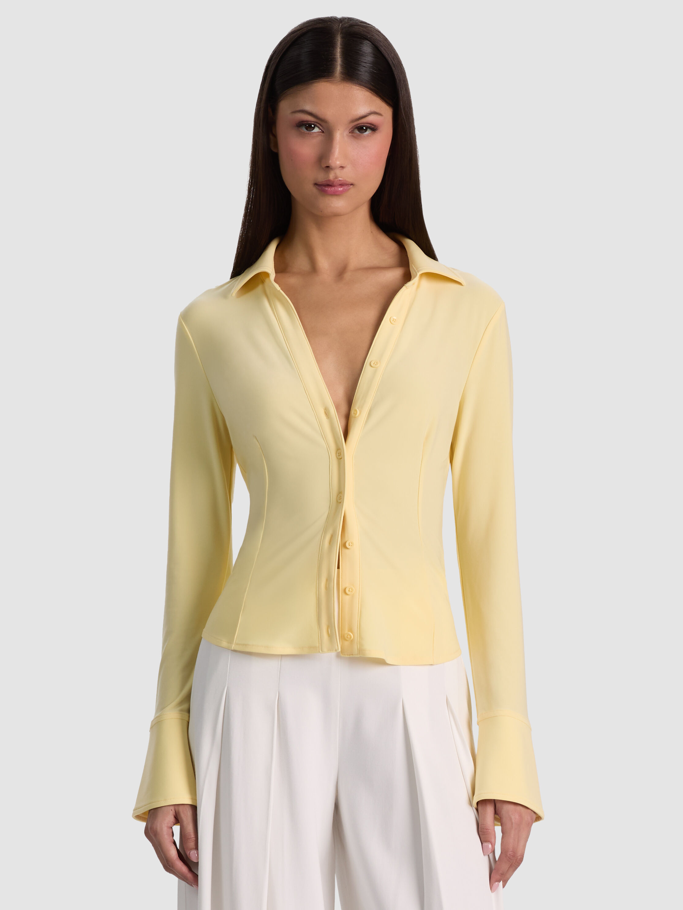 FREYA BUTTON DOWN TOP in BUTTER | ALICE + OLIVIA