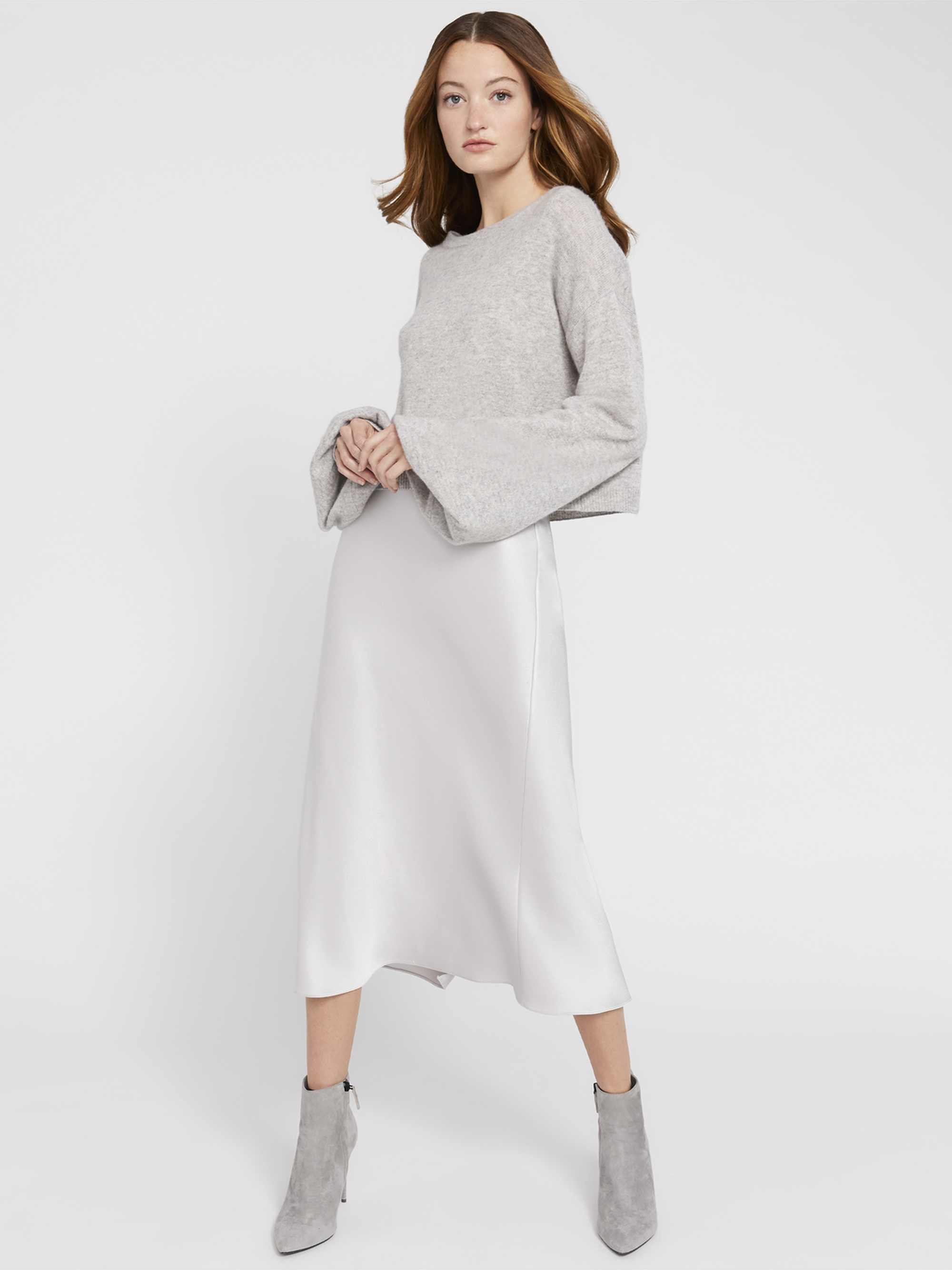 Ansley Wide Sleeve Cropped Sweater In Heather Grey | Alice And Olivia