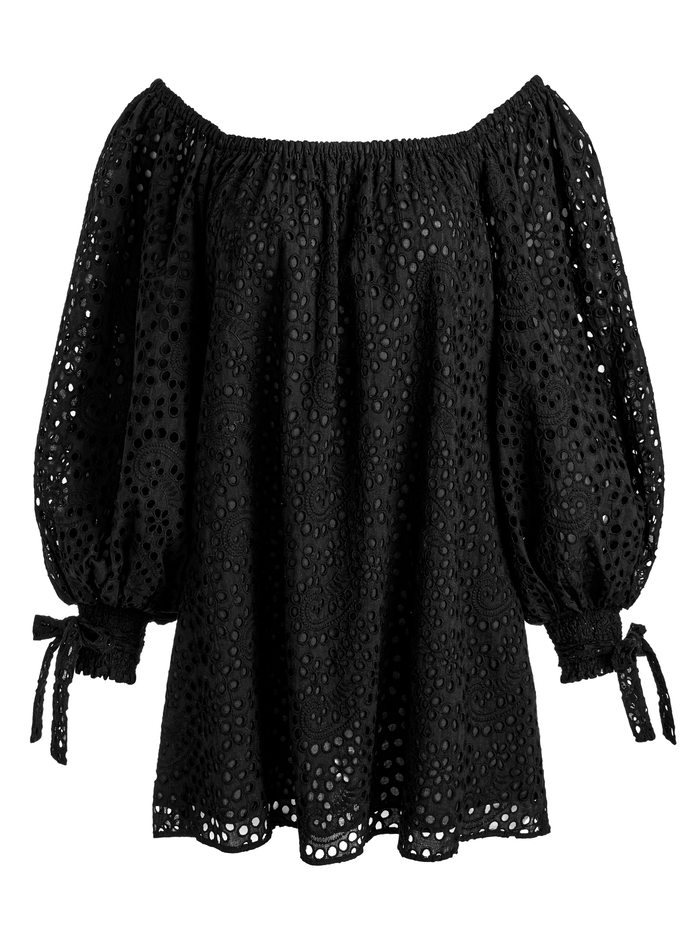 ARTEMIS OFF THE SHOULDER BLOUSON SLEEVE MINI DRESS - BLACK image 6 - Alice And Olivia