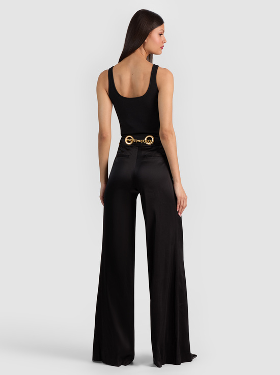 BLACK-OLIVIA WIDE LEG CHAIN BELT PANT