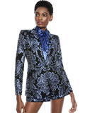 BRISTOL METALLIC NOTCH COLLAR BLAZER - BLACK/ULTRAMARINE