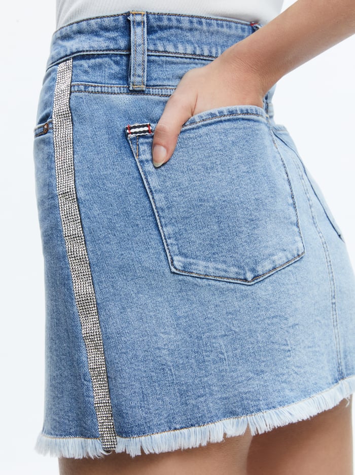LAIKA CRYSTAL EMBELLISHED DENIM MINI SKIRT - GEORGIA VINTAGE BLUE image 3 - Alice And Olivia