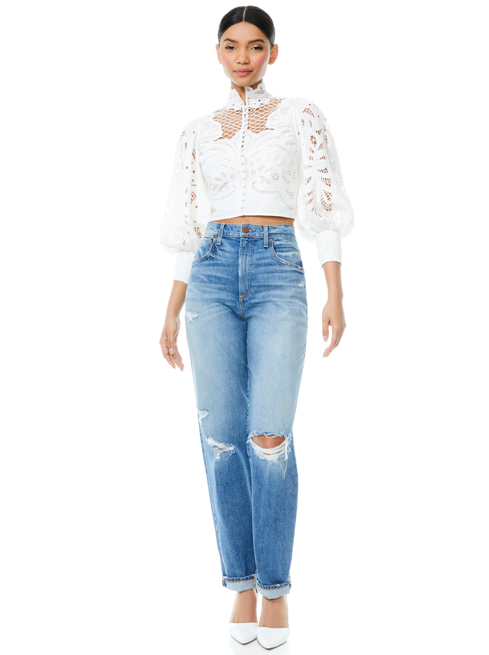 YAZ EYELET CROP BLOUSE - OFF WHITE image 5 - ALICE + OLIVIA
