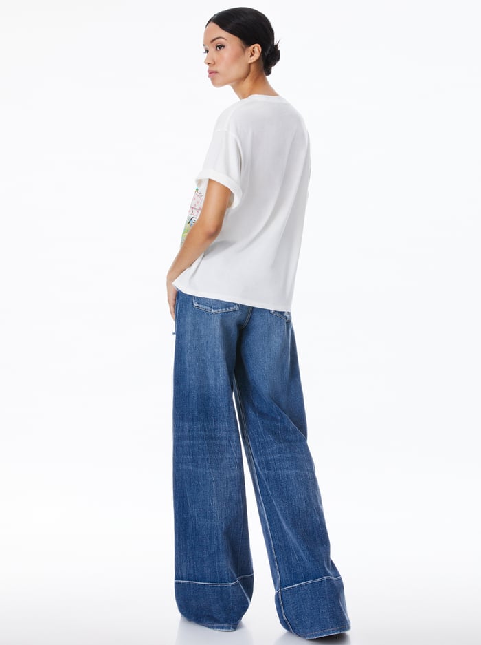 EVAN OVERSIZED ROLL SLV TEE - WHITE image 1 - Alice And Olivia