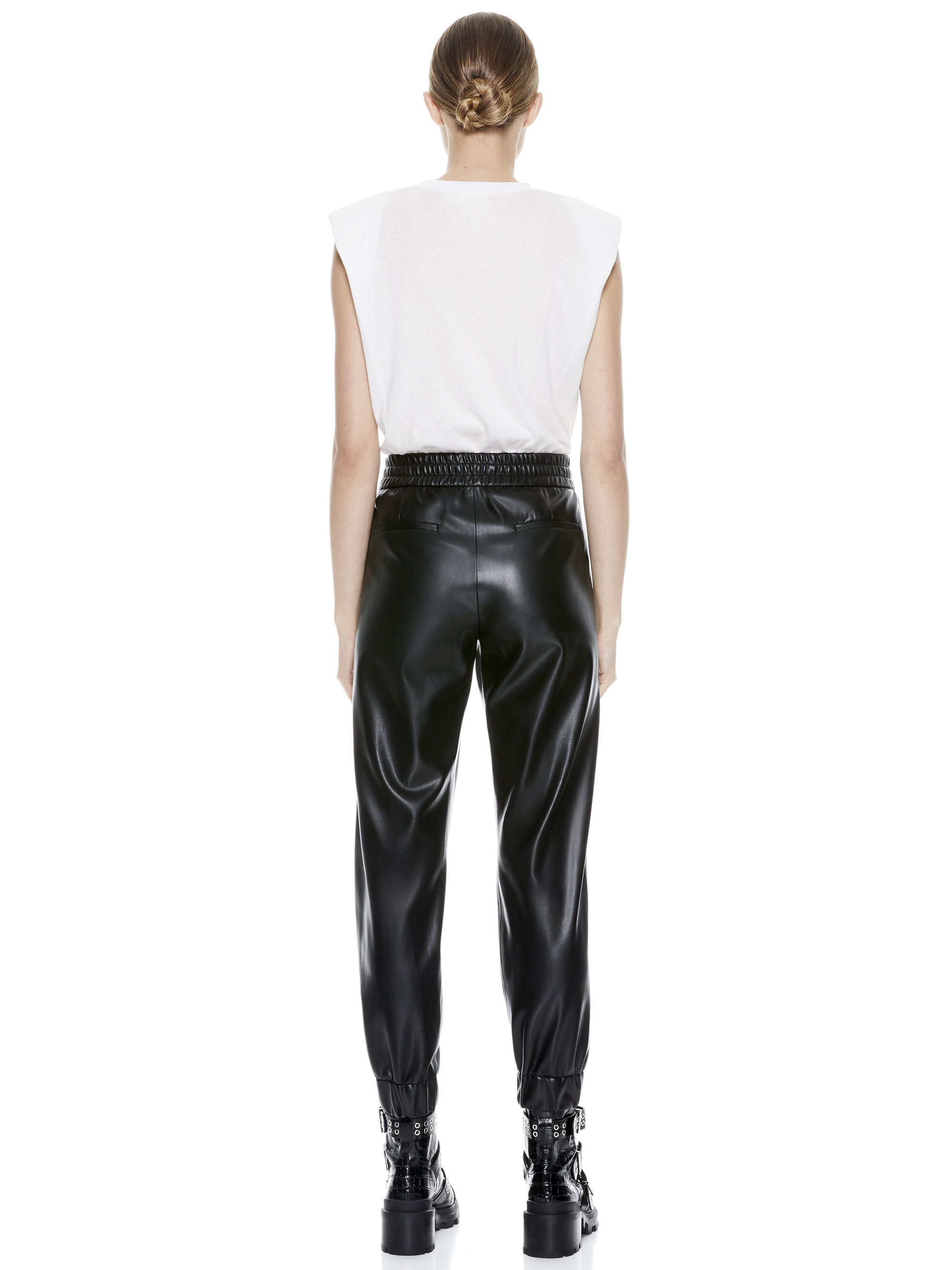 Pete Vegan Leather Jogger In Black | Alice And Olivia