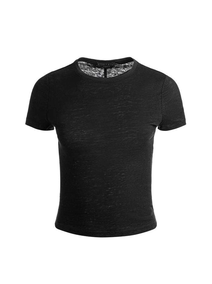CINDY CROPPED LINEN TEE - BLACK image 6 - Alice And Olivia