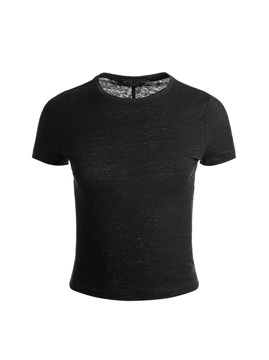 BLACK-CINDY CROPPED LINEN TEE