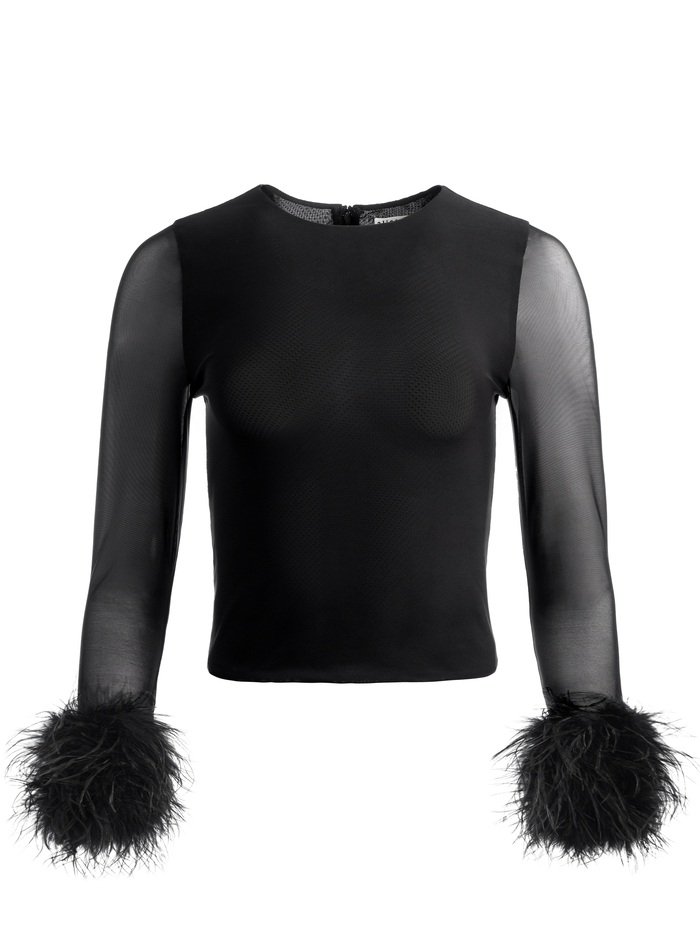 DELAINA FEATHER CUFF SLEEVE TOP - BLACK image 4 - Alice And Olivia
