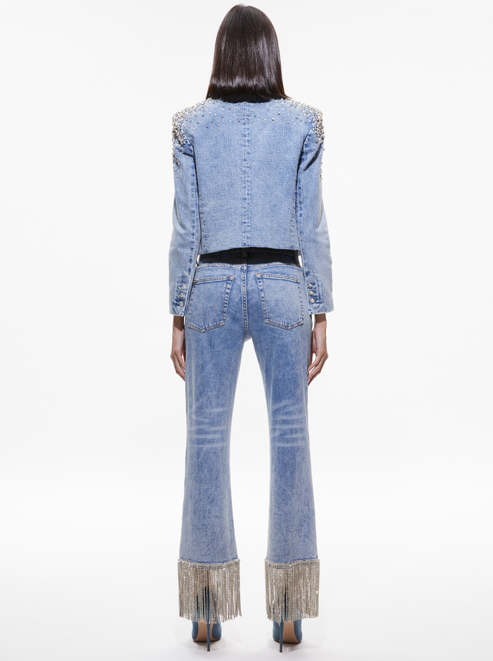 IVAN CRYSTAL EMBELLISHED CROPPED DENIM BLAZER - LIGHTNING BLUE image 1 - Alice And Olivia