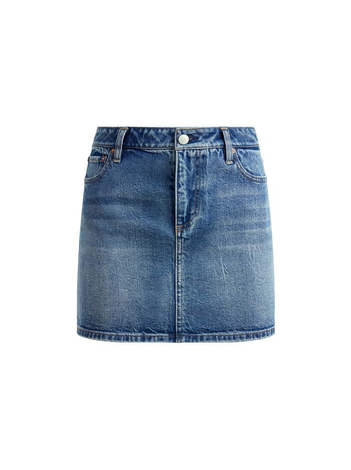 JOSS HIGH RISE BUCKLE BACK MINI SKIRT - BROOKLYN BLUE image 5 - Alice And Olivia
