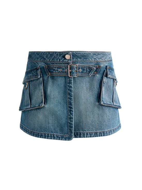 FLORENCE VINTAGE BLUE-BRANDY CARGO DENIM SKIRT