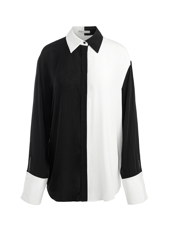 FINELY OVERSIZED BUTTON DOWN SHIRT - BLACK/OFF WHITE image 5 - Alice And Olivia