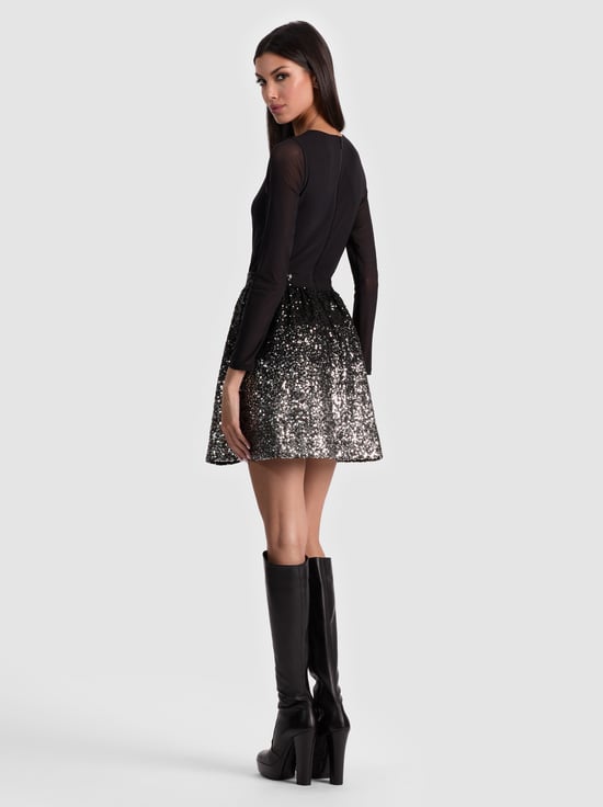 BLACK/MULTI-CHARA EMBELLISHED MINI DRESS