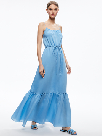 OXFORD BLUE-JAYDA SCOOP NECK BELTED MAXI DRESS