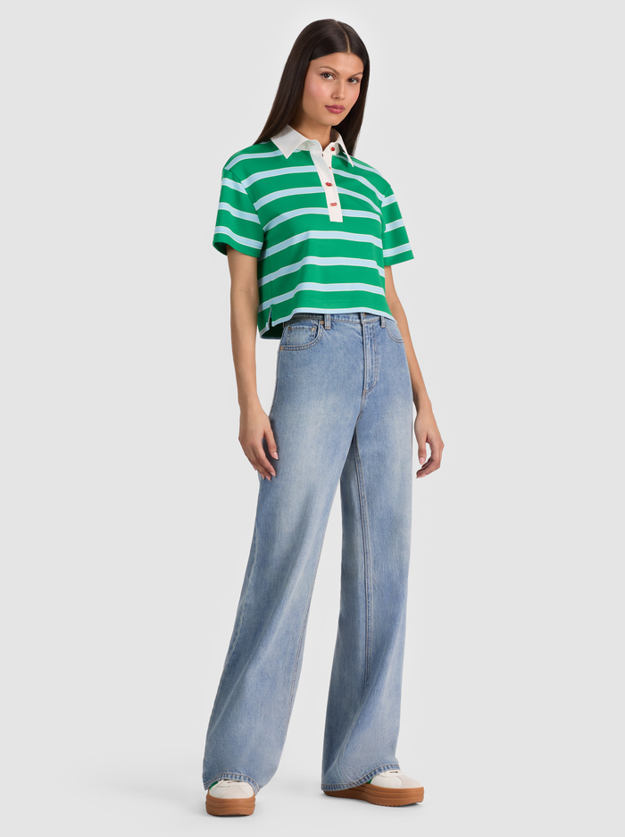 LYLE RUGBY POLO TOP - GREEN APPLE/CAROLINA BLUE STRI image 4 - ALICE + OLIVIA