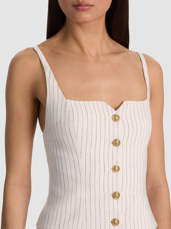 KELCEY LINEN VEST - OFF WHITE/BLACK PINSTRIPE image 3 - ALICE + OLIVIA