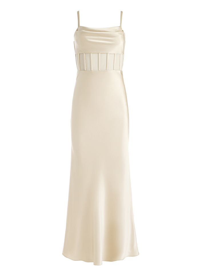 VALENTINA DRAPED CORSET MAXI DRESS - ALMOND image 5 - Alice And Olivia