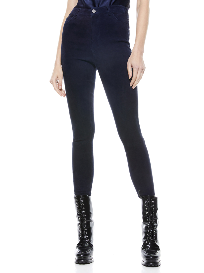 MIKAH SINGLE BUTTON SUEDE PANT - NAVY - Alice And Olivia