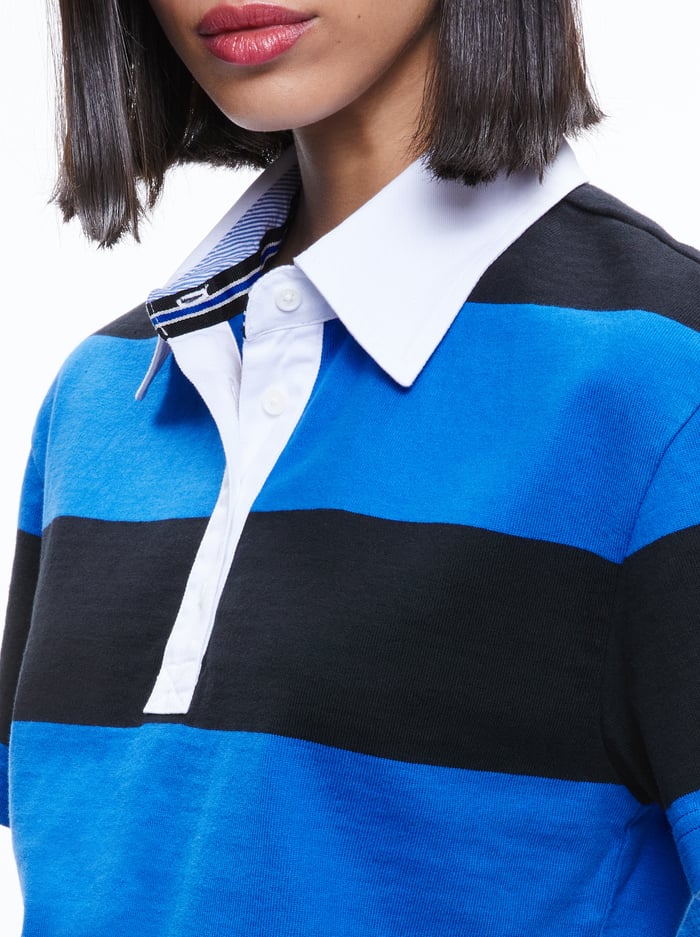 TREVA CROPPED POLO SHIRT - SAPPHIRE/BLACK STRIPE image 3 - Alice And Olivia