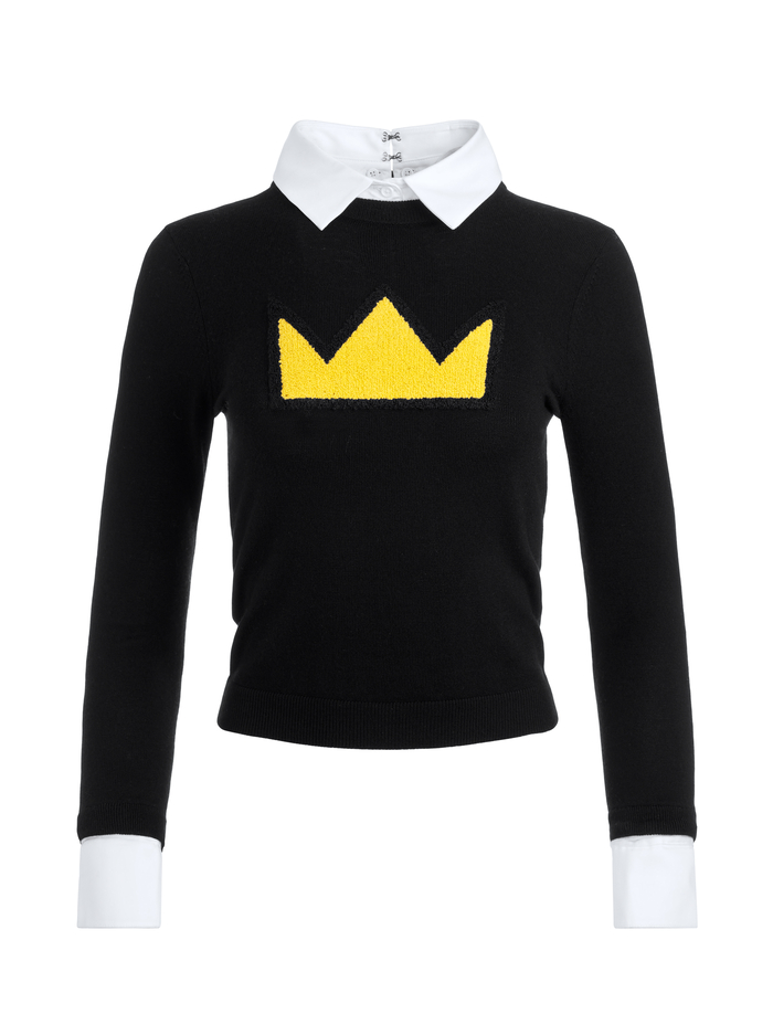 A+O X BASQUIAT PORLA COLLARED SWEATER - BLACK image 5 - Alice And Olivia