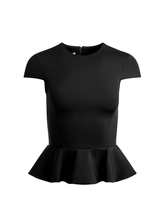 POPPY CREW NECK CAP SLEEVE PEPLUM TOP - BLACK image 5 - Alice And Olivia