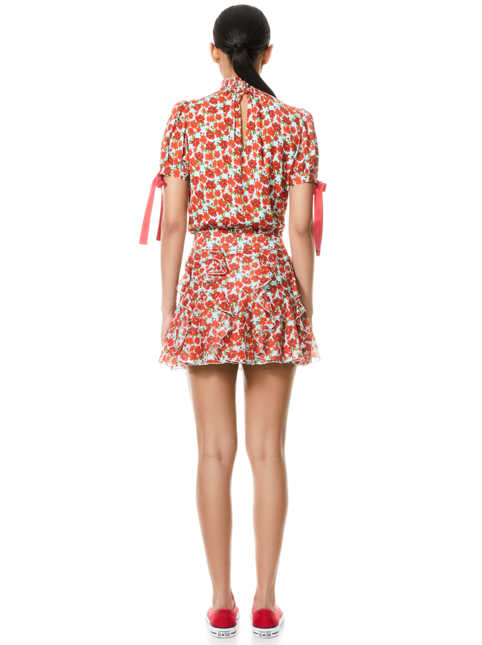 IRENE FLORAL MOCK NECK BLOUSE - FORGET ME NOT SM BRIGHT POPPY image 1 - Alice And Olivia