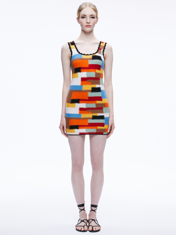 VERONIQUE MIXED STITCH CROCHET MINI DRESS - MULTI - Alice And Olivia