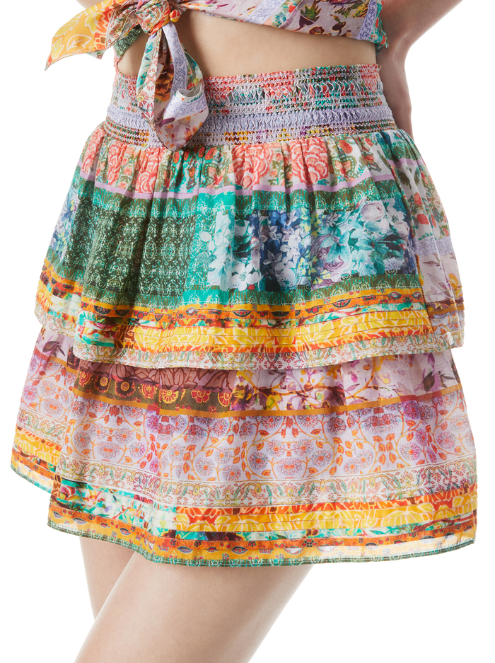 JOJO SMOCKED WAIST BAND RUFFLE MINI SKIRT - VINTAGE SUMMER LAVNDR FLDS image 3 - Alice And Olivia