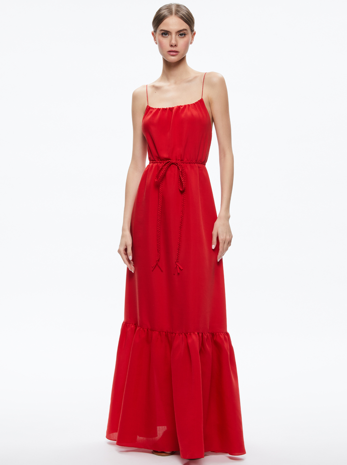 JAYDA SCOOP NECK BELTED MAXI DRESS - CINNAMON - Alice And Olivia