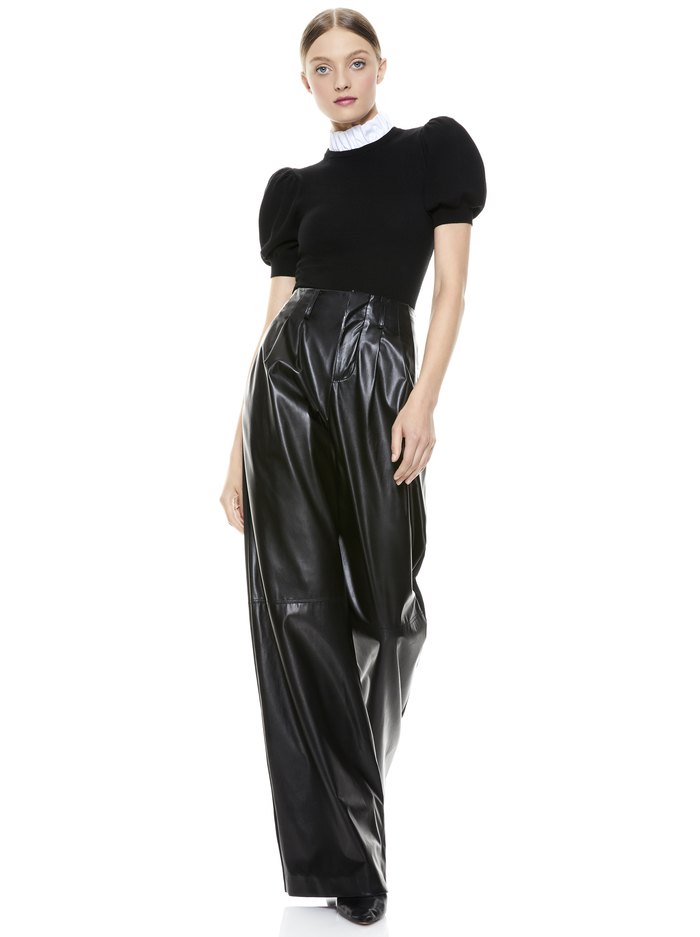 CHASE PUFF SLEEVE SWEATER - BLACK/WHITE image 4 - Alice And Olivia