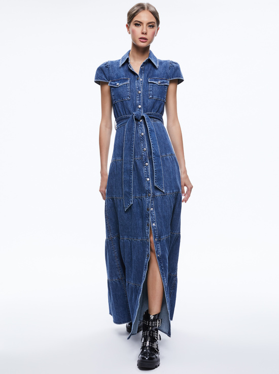 MIRANDA MAXI DENIM DRESS in LOLA BLUE | ALICE + OLIVIA