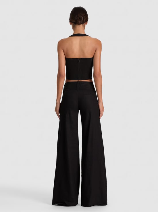 BLACK-FIONA LINEN HALTER TOP
