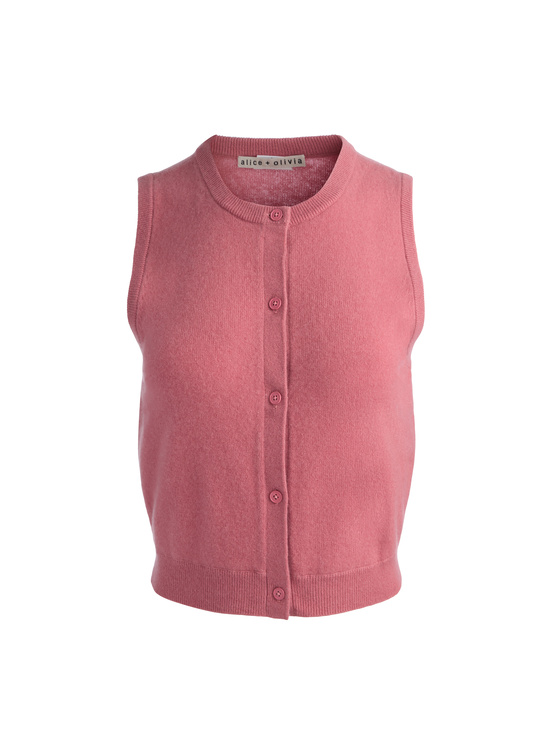 DEEP ROSE-LOLY BUTTON FRONT CASHMERE VEST