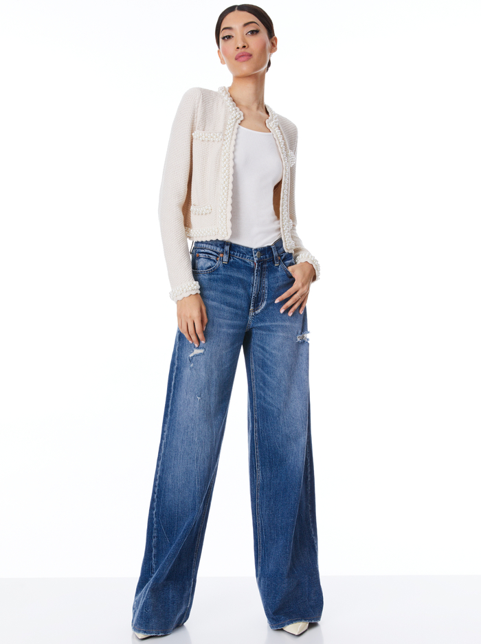 NOELLA KNIT JACKET WITH PEARLS - SAND MARL/PEARL image 2 - Alice And Olivia