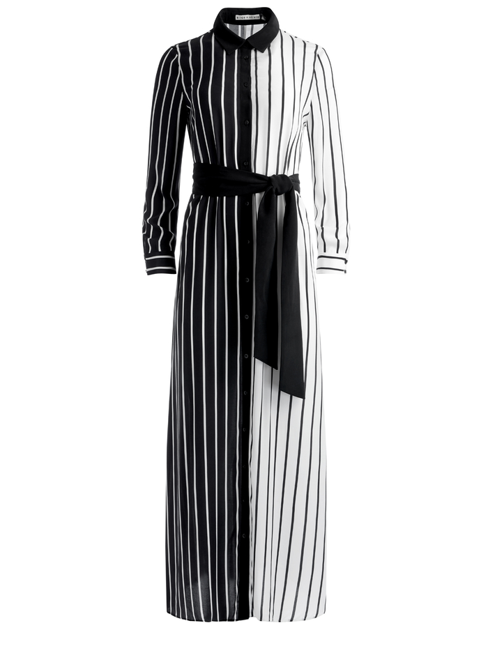 CHASSIDY MAXI SHIRT DRESS - VERTICAL PALAZZO STRIPE BLACK image 5 - Alice And Olivia