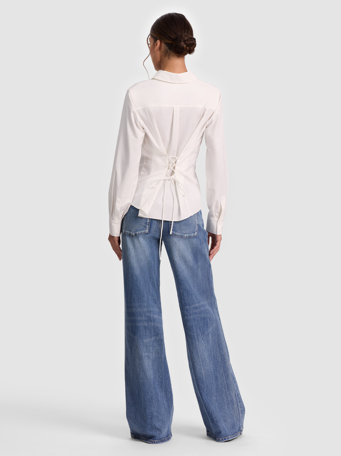 AMELIA BUTTON DOWN WITH LACE UP BACK - OFF WHITE image 2 - ALICE + OLIVIA