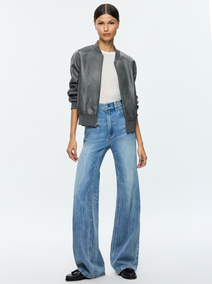 FELISA LEATHER BOMBER - CHARCOAL image 1 - Alice And Olivia