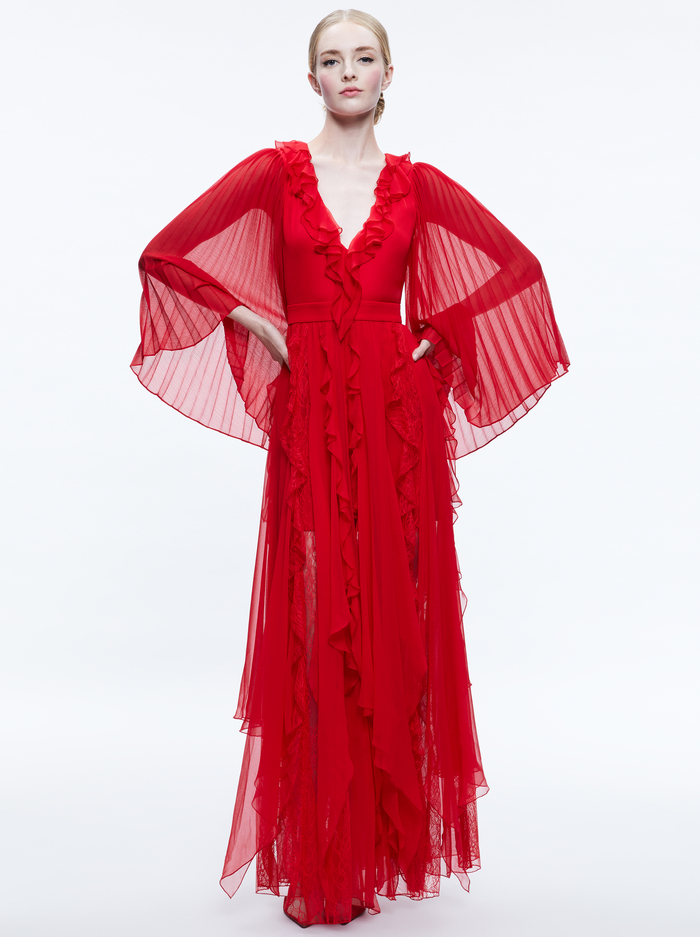 DAY SUNBURST SLEEVE MAXI DRESS - PERFECT RUBY image 4 - Alice And Olivia