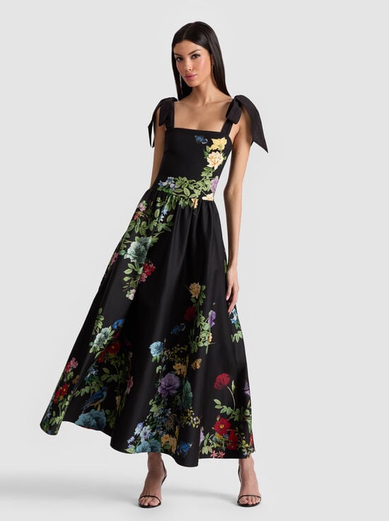 VENUS FLORAL-ORIANA DROP WAIST MIDI DRESS