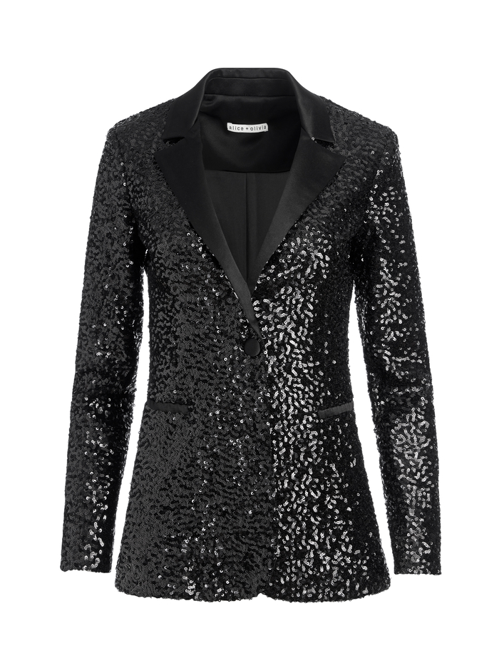 BREANN SEQUIN FITTED BLAZER - BLACK image 5 - Alice And Olivia