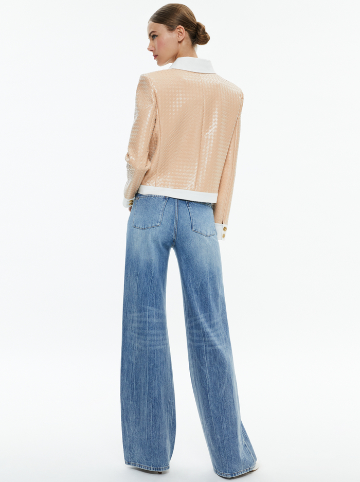 KINLEY WOVEN VEGAN LEATHER JACKET - ALMOND/OFF WHITE image 3 - Alice And Olivia