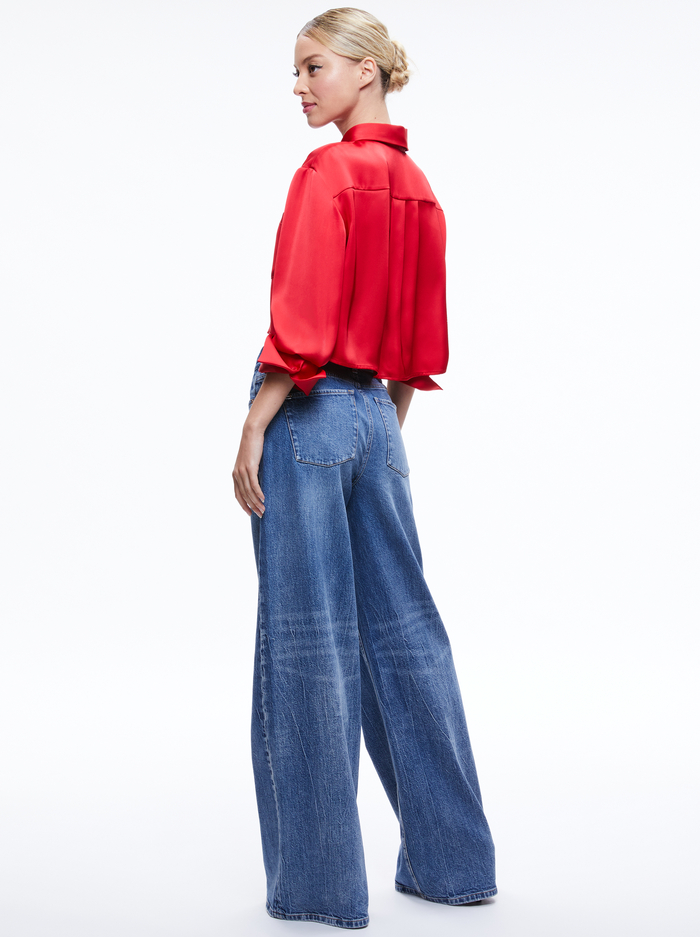 FINELY CROPPED OVERSIZED BUTTON DOWN SHIRT - PERFECT RUBY image 1 - Alice And Olivia