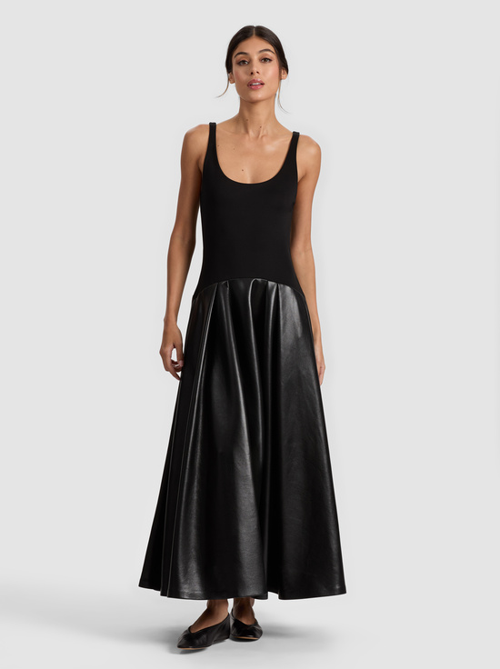 BLACK-ADLEY DROP WAIST VEGAN DRESS