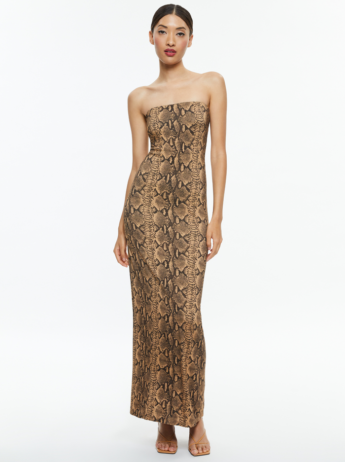 DELORA STRAPLESS MAXI DRESS - CAMEL/BLACK SNAKE - Alice And Olivia