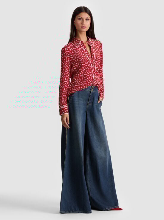 QUEENING-WILLA SILK BLOUSE WITH PIPING