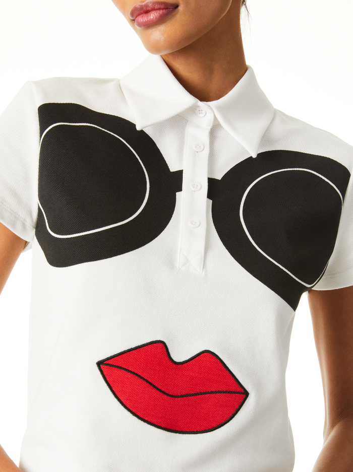 MARSHA STACE FACE CROPPED POLO - WHITE/MULTI image 3 - Alice And Olivia