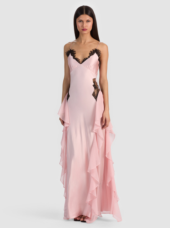 ENGLISH ROSE/BLACK-SHELBA RUFFLED GOWN