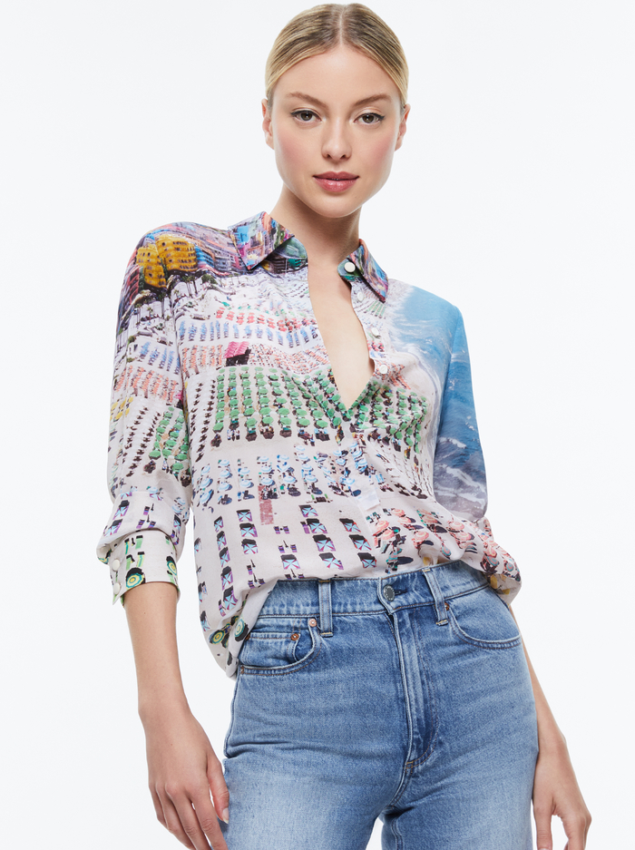 WILLA SILK BLOUSE - WHISPERING WAVES - Alice And Olivia