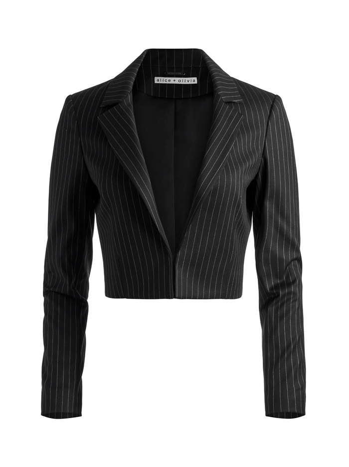 MYA CRPD NTCH COL FTD BLZR - BLACK PINSTRIPE image 5 - Alice And Olivia